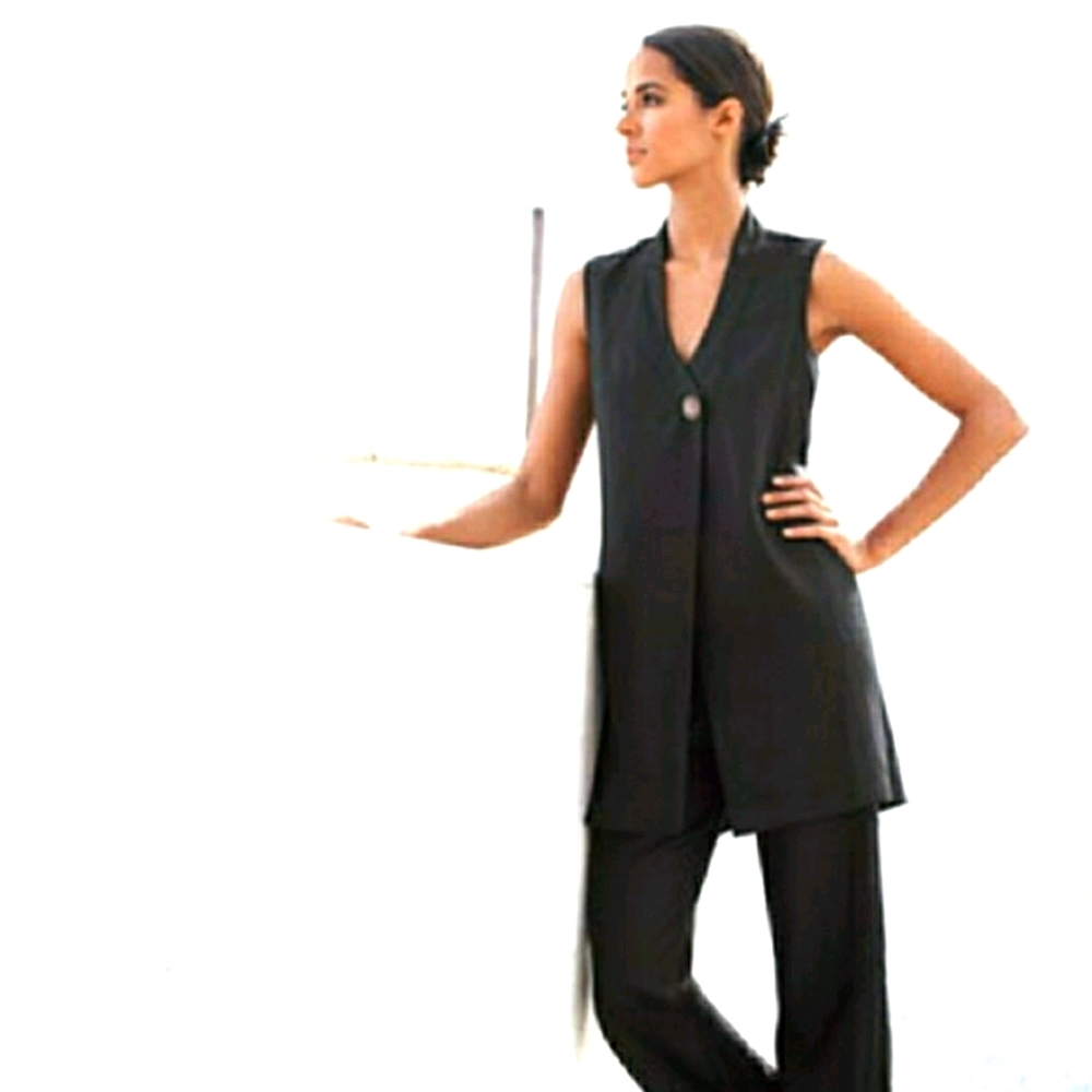 GO Silk Size M L Black 100% Linen Set Tunic and Pants